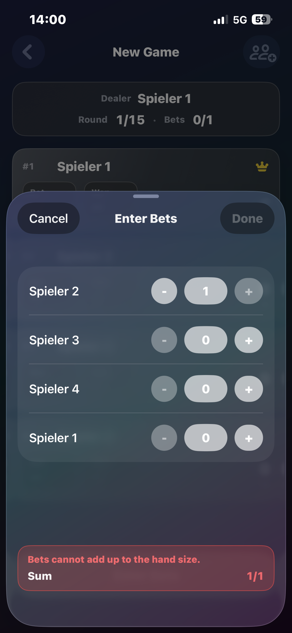 Enter bets with validation feedback