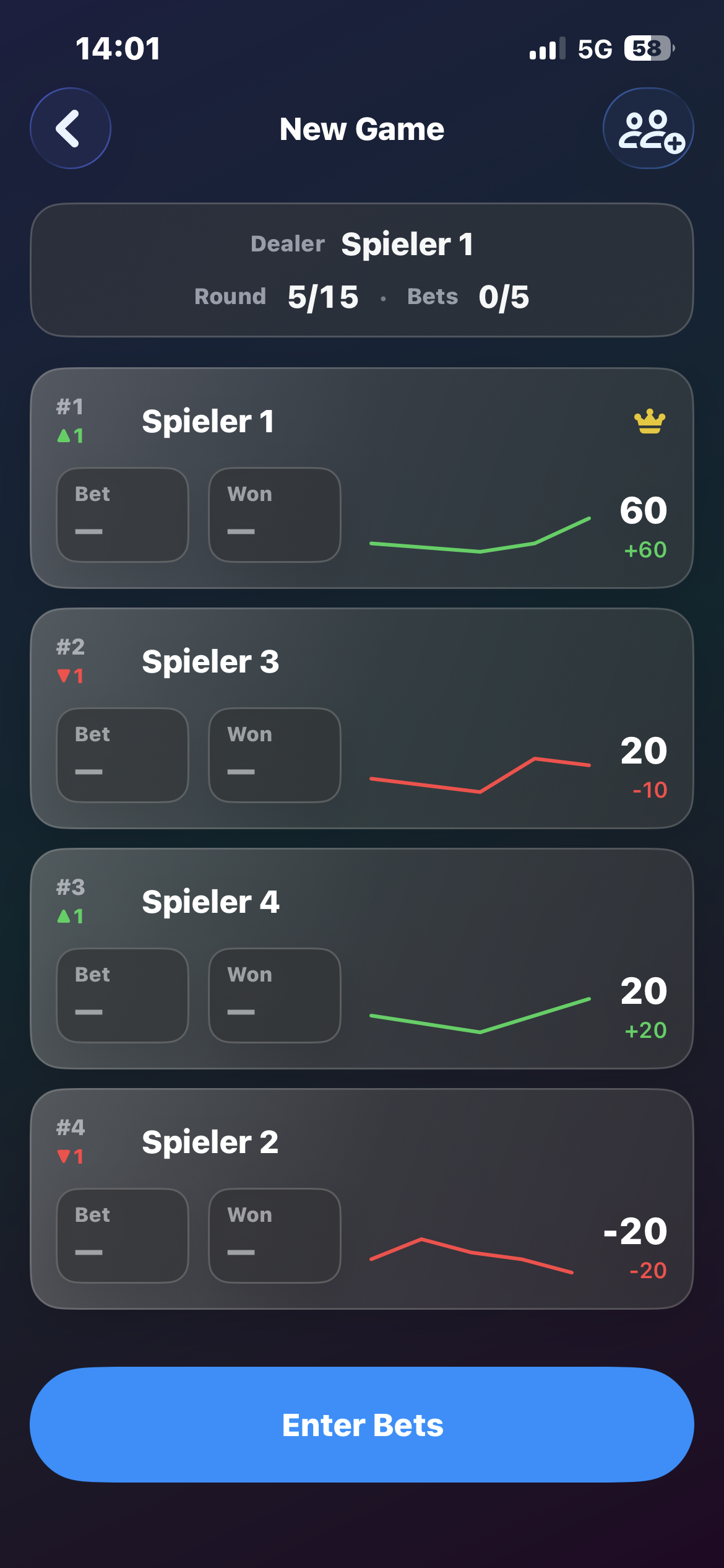 Live scoreboard with round progress